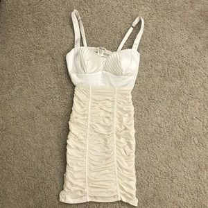 AMIClubwear Ivory Satin Pleated Ruched Dress